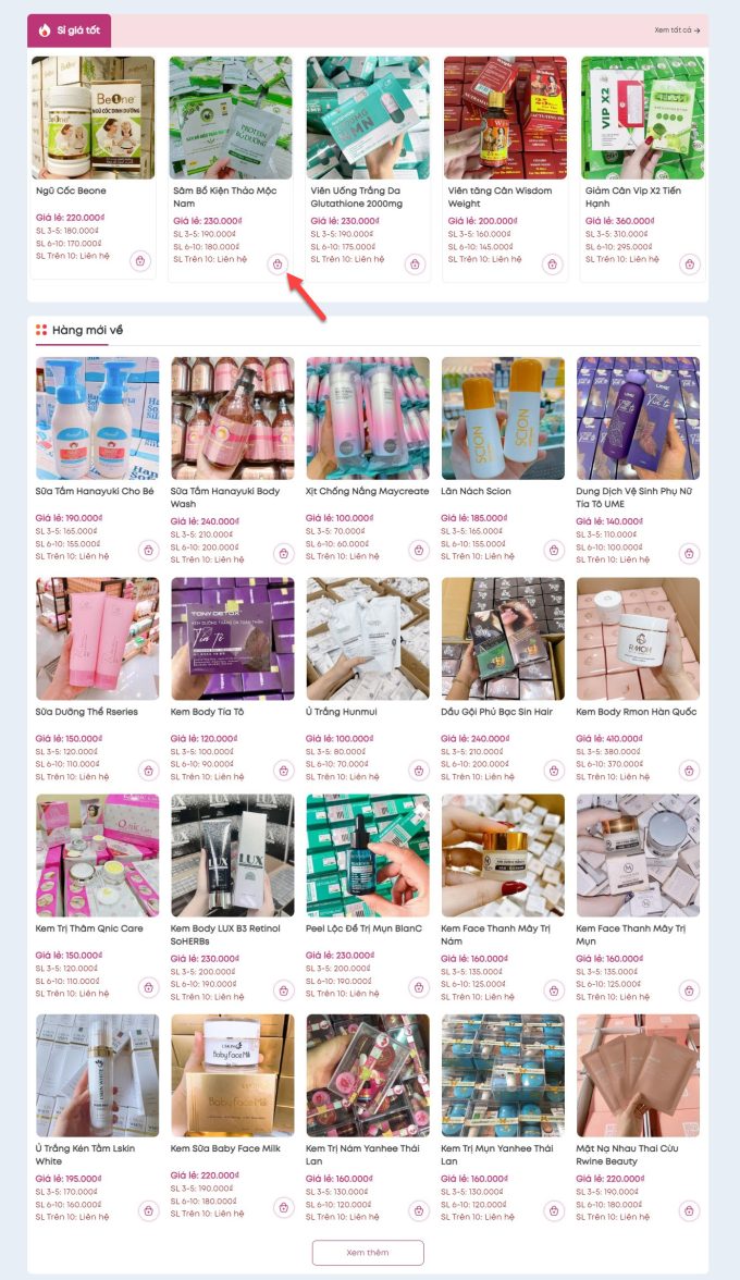 Lựa chọn sản phẩm ngay tại trang chủ website
