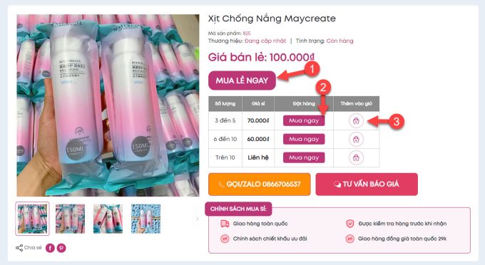 Rất nhiều nơi có thể bấm để mua ngay, và thêm vào giỏ hàng trong trang chi tiết sản phẩm