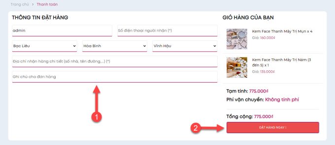 Đặt hàng tại trang web